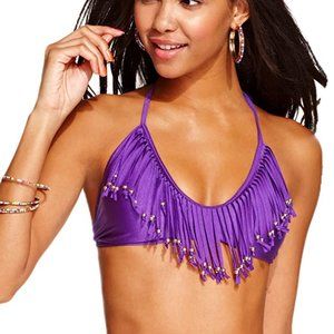 Beaded Fringe Flounce Bikini Top